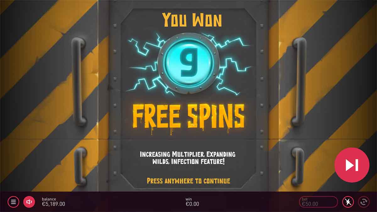 Mutagenes slot game by Peter and Sons, 9 Free spins