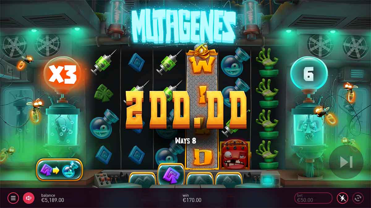 Mutagenes slot game by Peter and Sons, €200 win