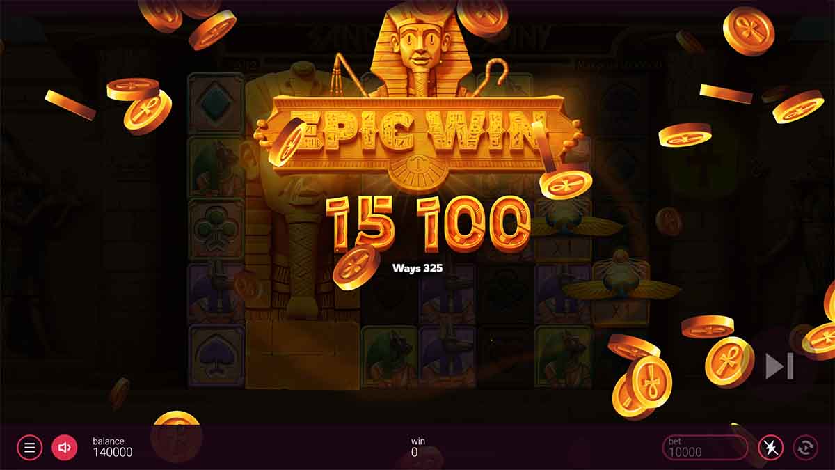 Sands of Destiny slot game by Peter & Sons, showing Epic Win of 15,100