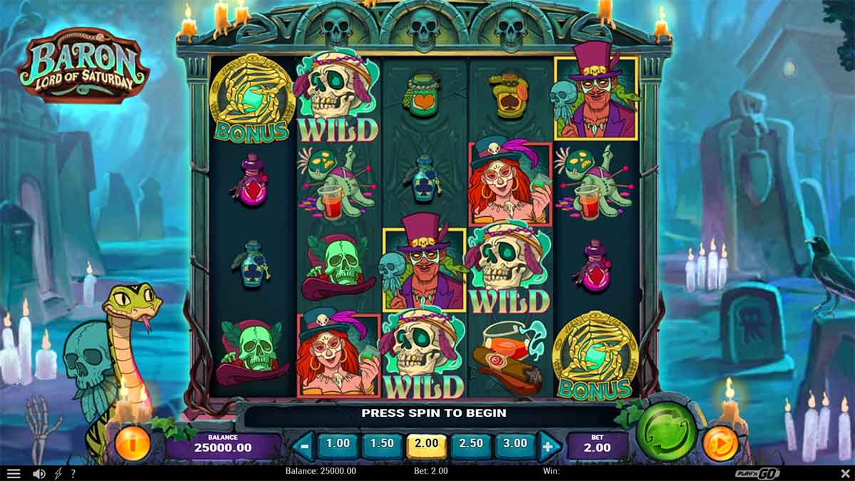 Baron Lord of Saturday slot game by Playn Go, Base Game view