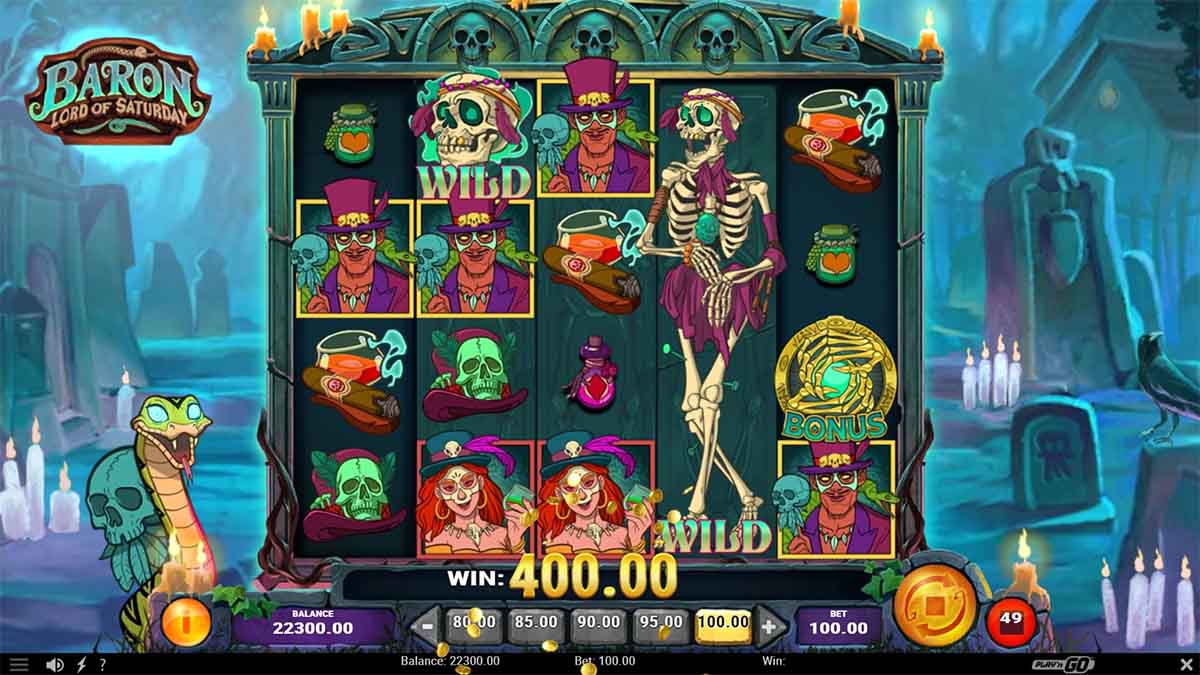 Baron Lord of Saturday slot game by Playn Go showing Win of 400.00