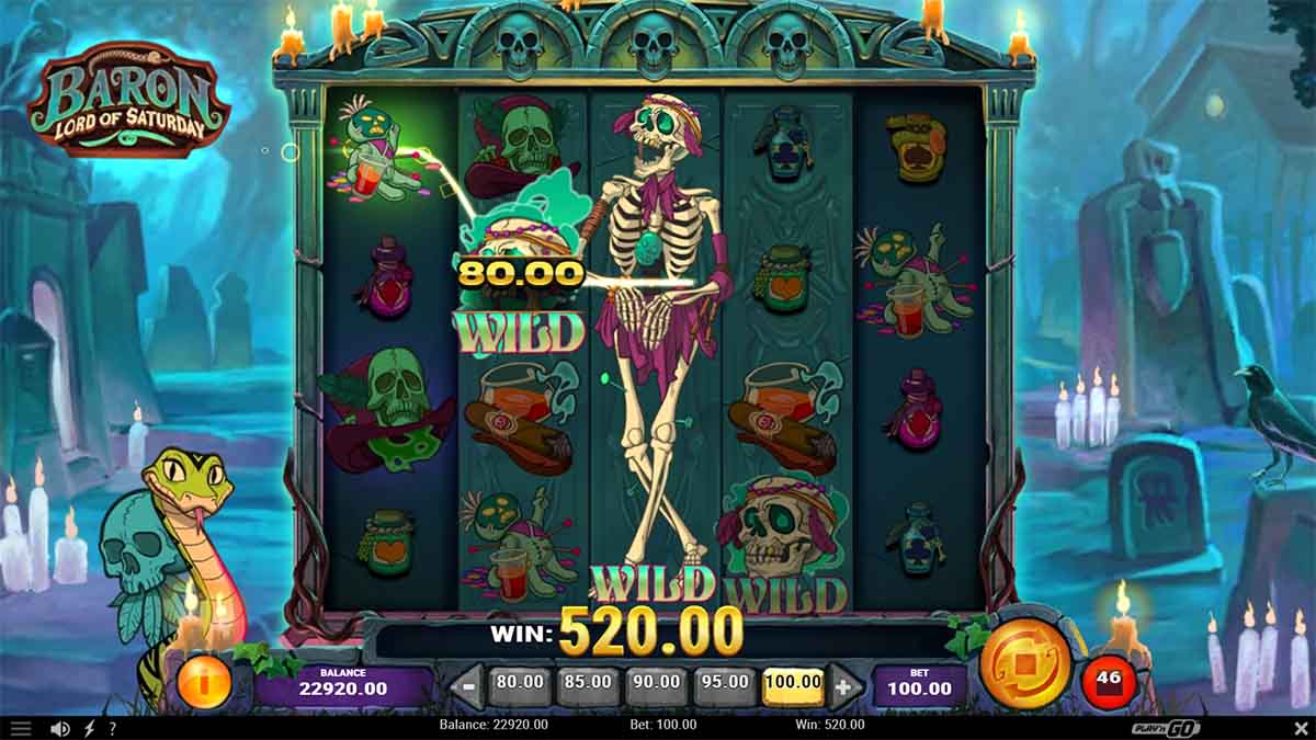 Baron Lord of Saturday slot game by Playn Go showing Wild Win of 520.00