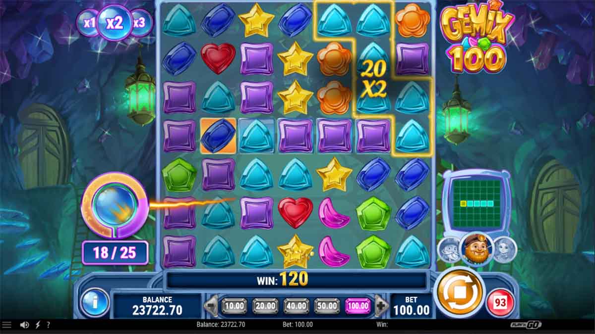 Gemix 100 slot game by Playn GO, 20x2 win