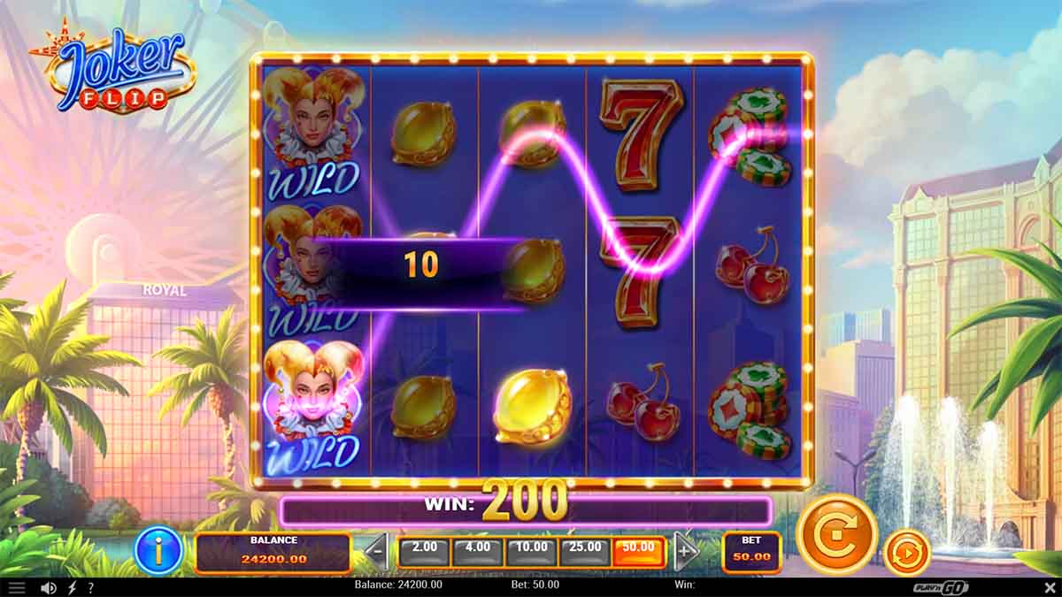 Joker Flip slot game by Play'n GO, showing Win of 200