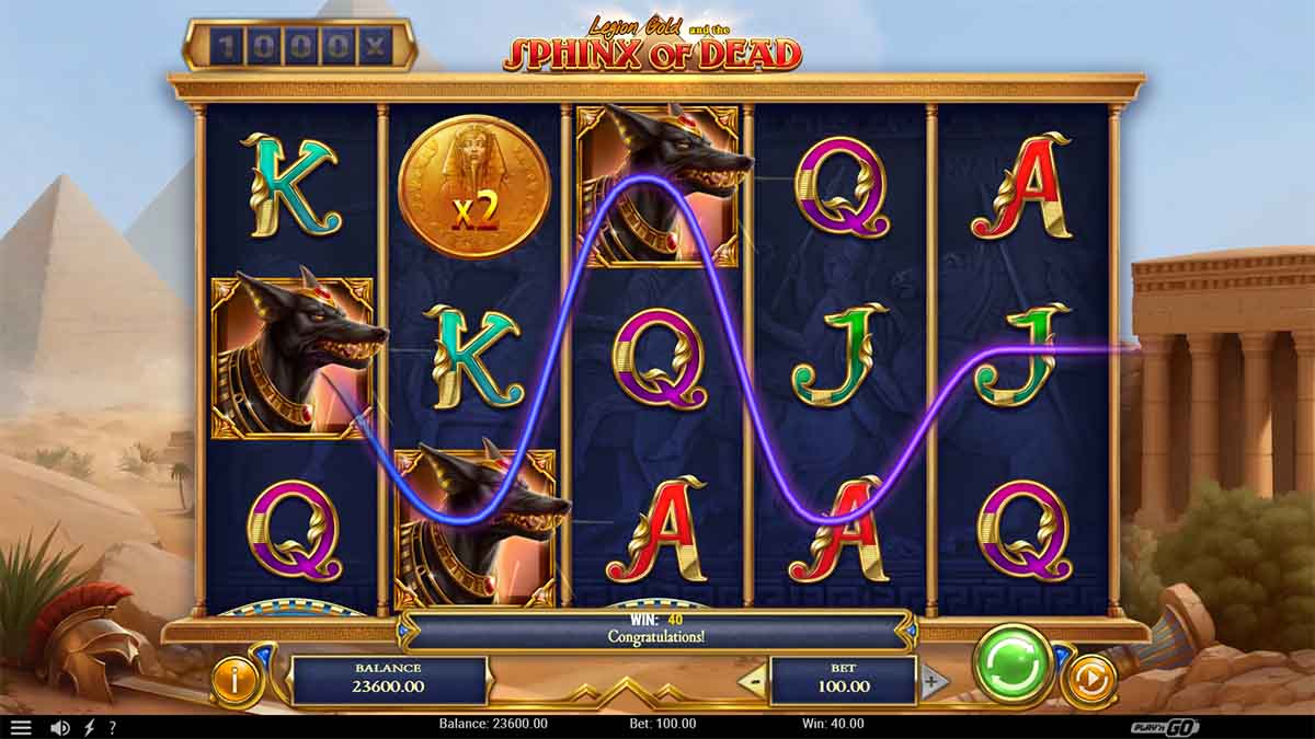 Legion Gold and the Sphinx of Dead slot game by Play'n GO, showing Win of 40.00