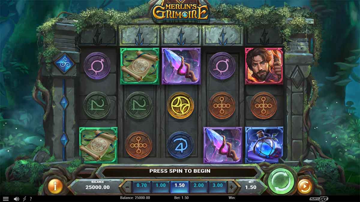 Merlin's Grimoire slot game by Play'n GO, Base Game view