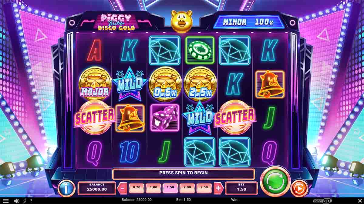 Piggy Blitz Disco Gold slot game by Play'n GO, Base Game view