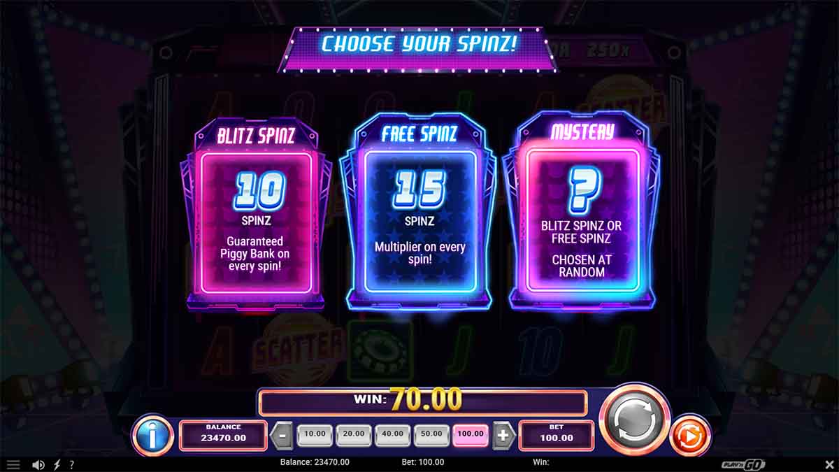 Piggy Blitz Disco Gold slot game by Play'n GO, Free Spins Choice