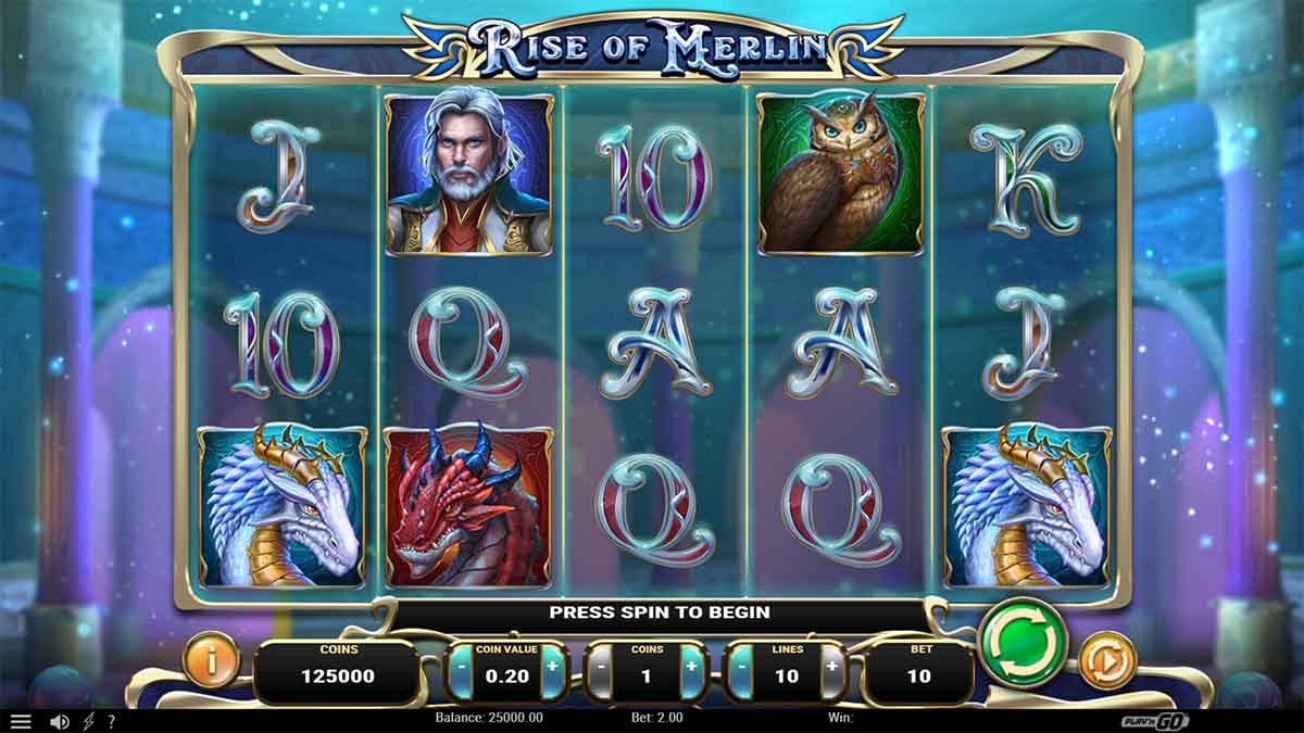 Rise of Merlin slot game by Play'n GO, Base Game view