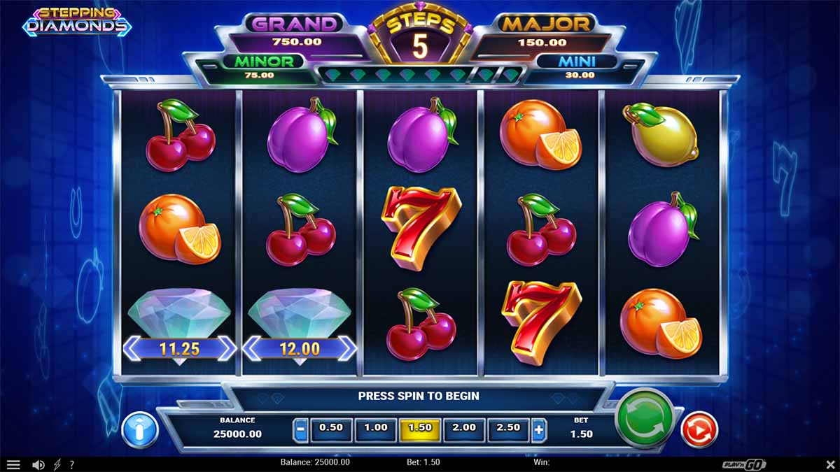 Stepping Diamonds slot game by Playn Go, Base Game view