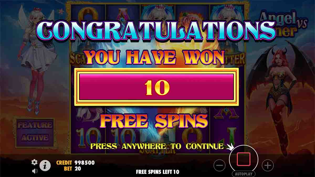 Angel vs Sinner slot game by Pragmatic Play, 10 free spins