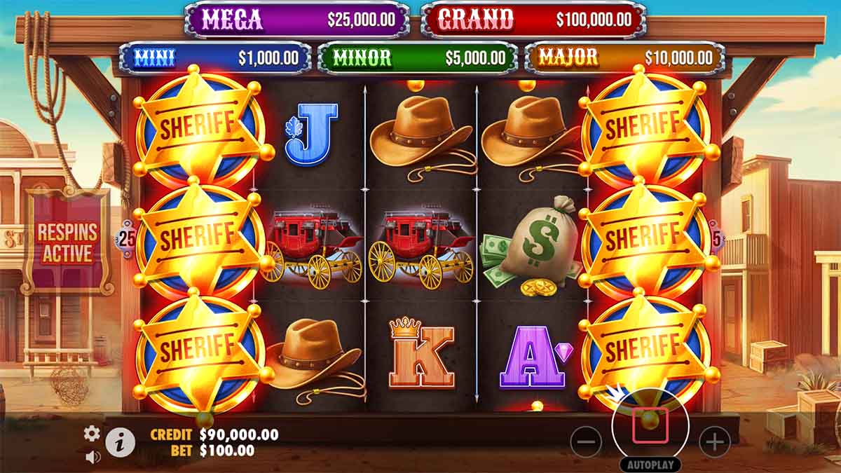 Badge Blitz slot game by Pragmatic Play showing 6 Sherif scatters