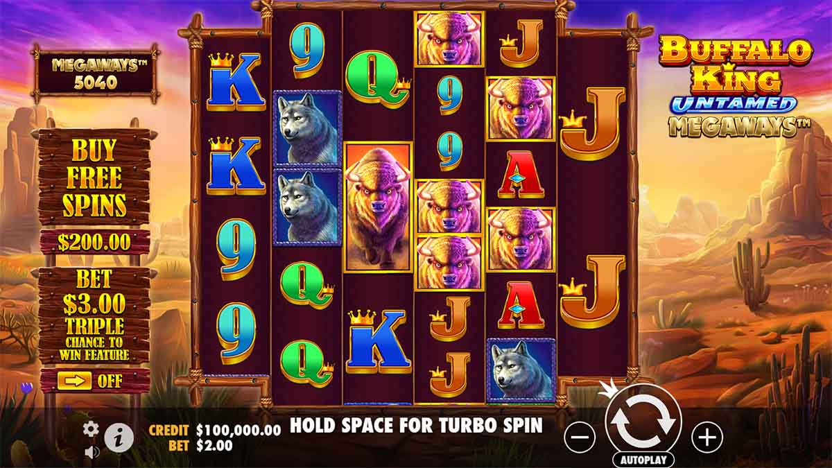 Buffalo King Untamed Megaways slot game by Pragmatic Play, Base Game view