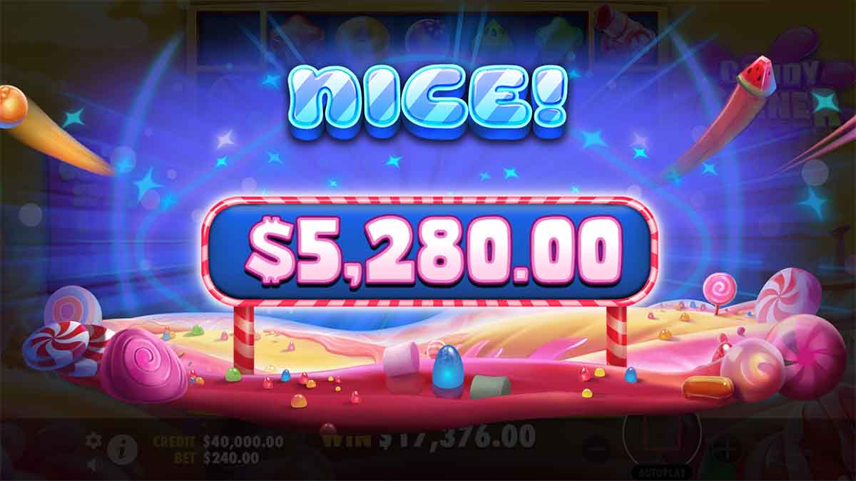 Candy Corner slot game by Pragmatic Play, showing Nice Win of 5,280