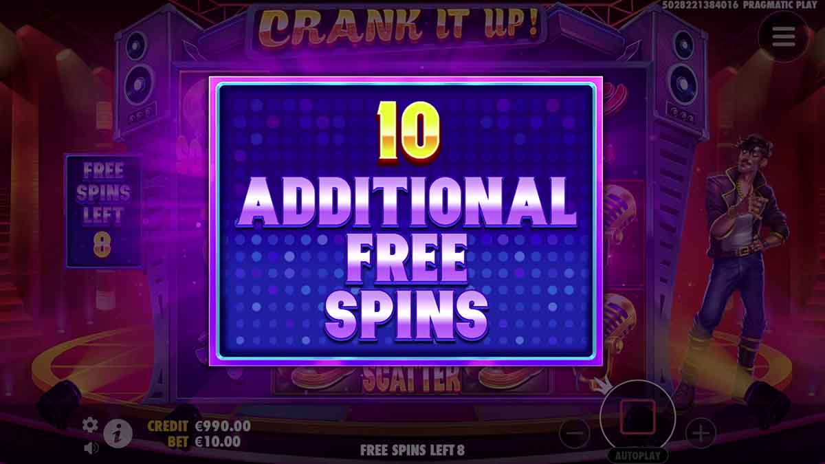 Crank It Up slot game by Pragmatic Play, 10 additional free spins