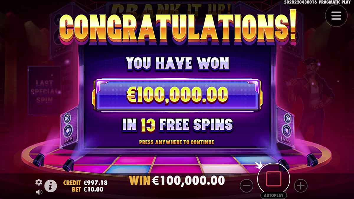 Crank It Up slot game by Pragmatic Play, 100,000.00 win