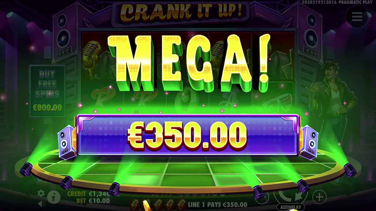 Crank It Up slot game by Pragmatic Play, Mega win