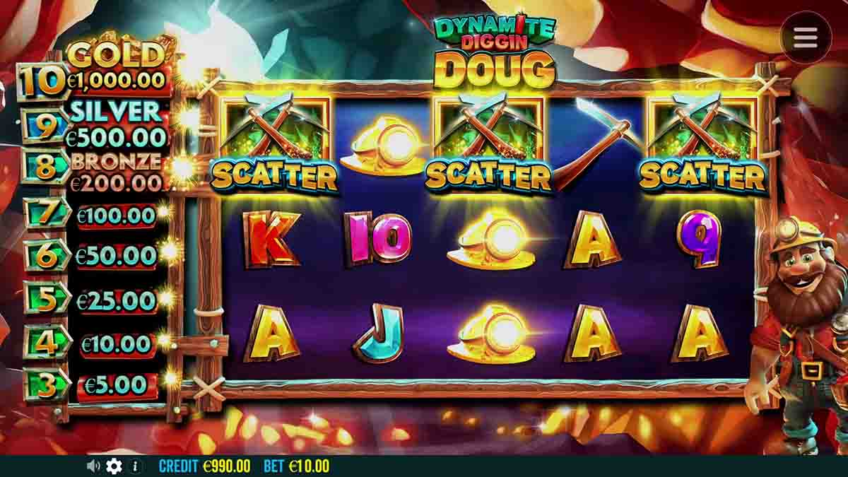 Dynamite Diggin Doug slot game by Pragmatic Play, 3x Scatter