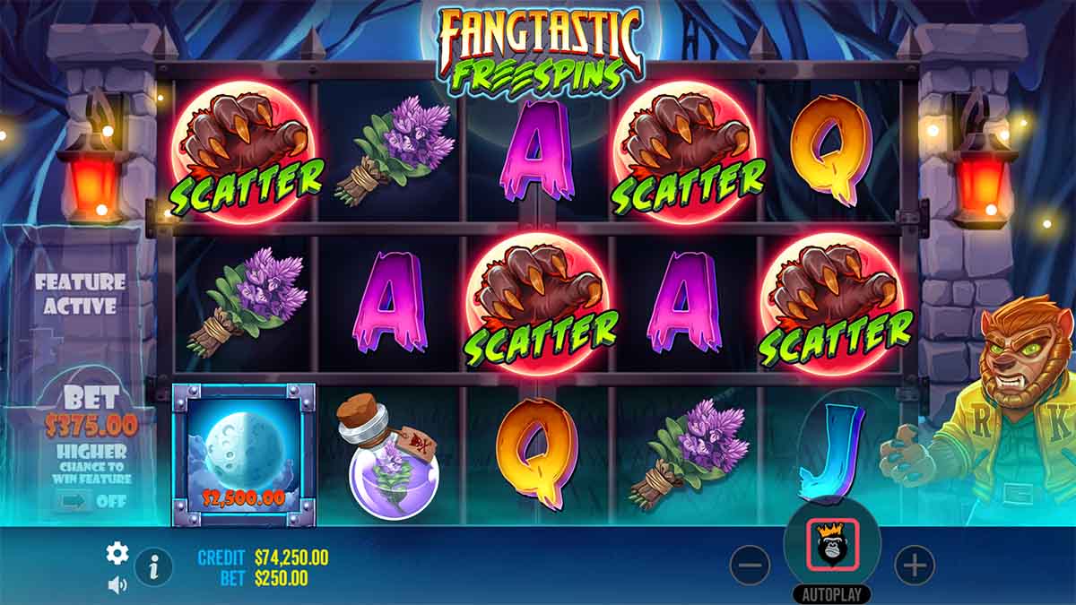 Fangtastic Freespins slot game by Pragmatic Play, featuring Scatter Win