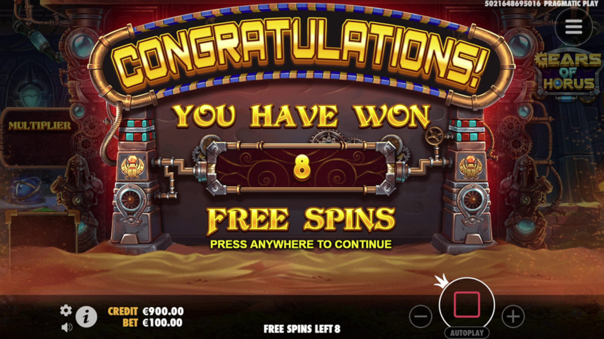 8 free spins won - gear of horus