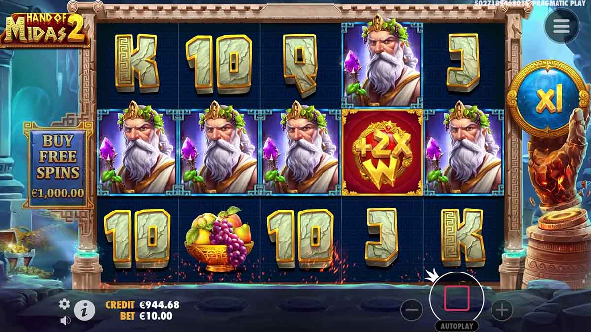 Hand of Midas 2 slot game by Pragmatic Play, base game view