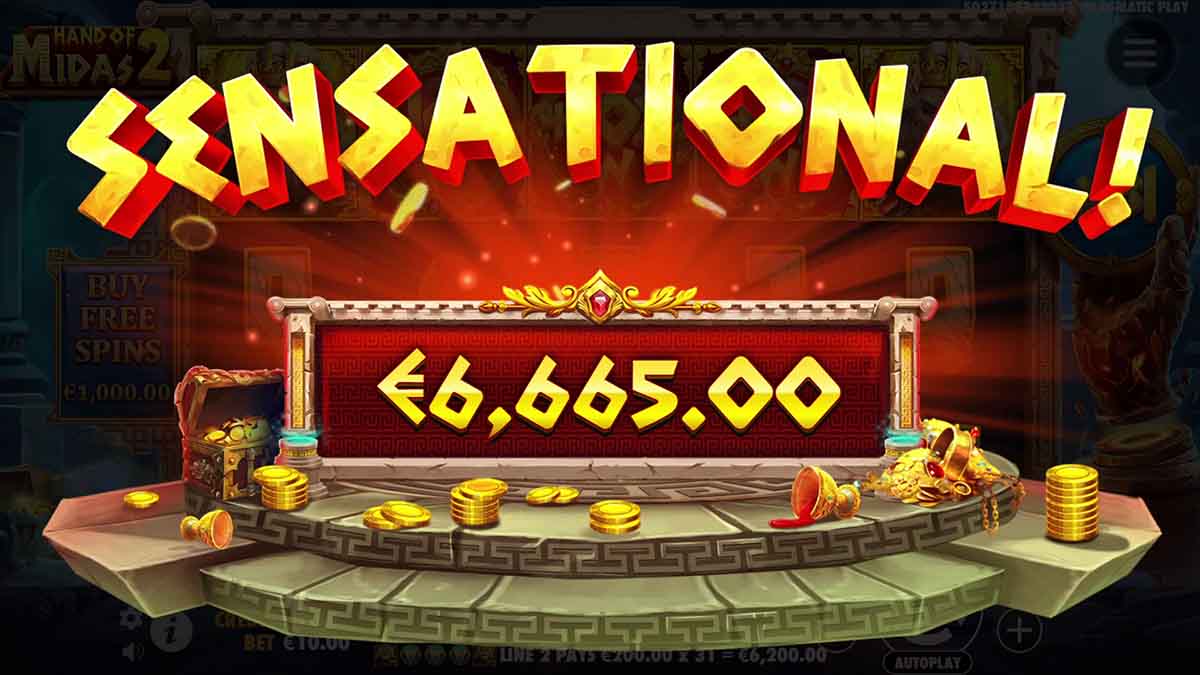 Hand of Midas 2 slot game by Pragmatic Play, Sensational win