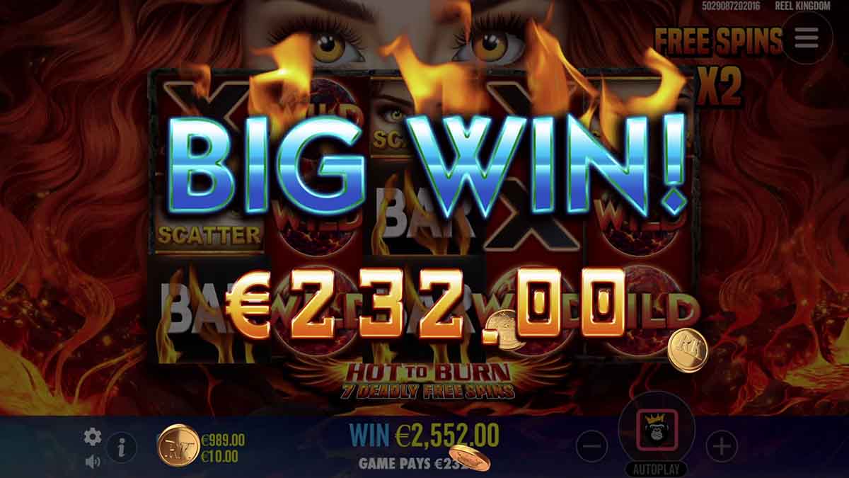 Hot to Burn - 7 Deadly Free Spins slot game by Pragmatic Play, Big Win