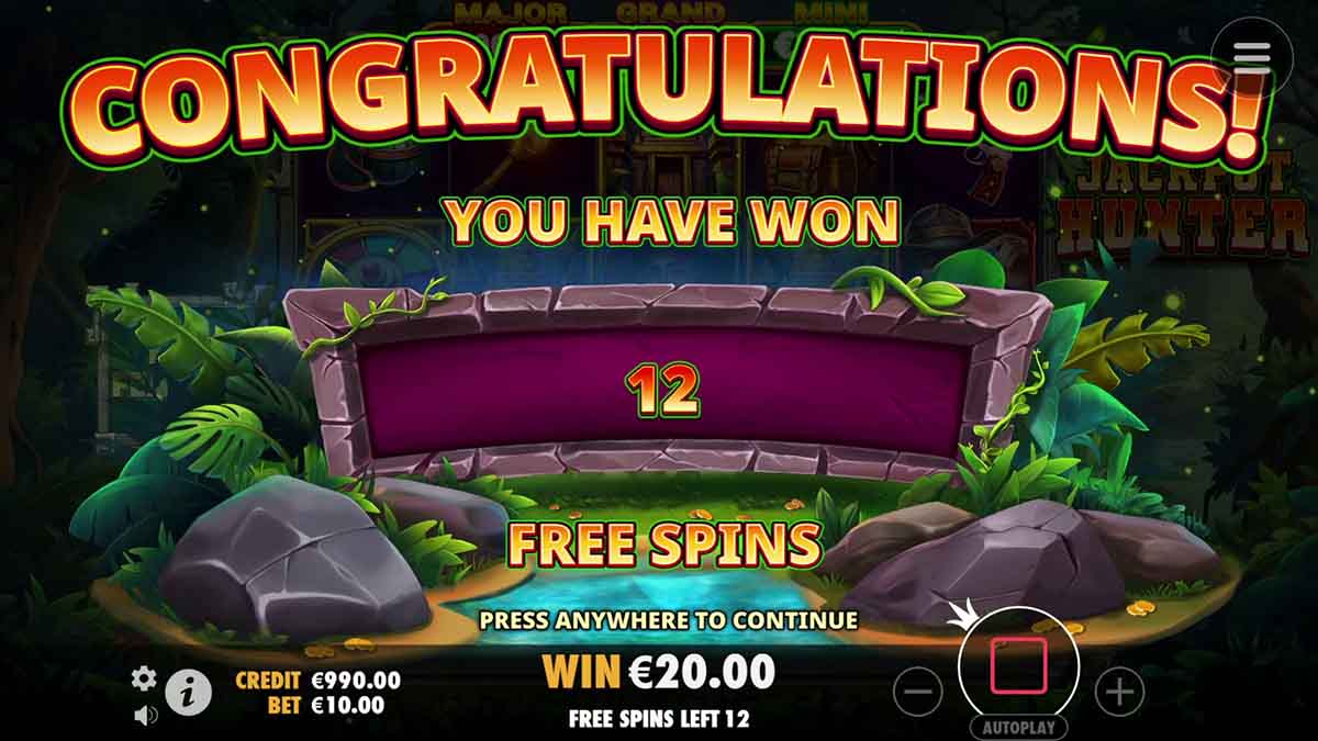 Jackpot Hunter slot game by Pragmatic Play, 12 free spins