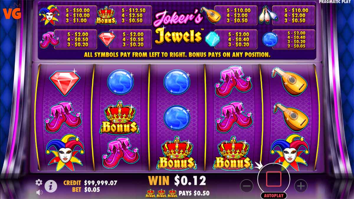 Jokers Jewels slot game by Pragmatic Play, win 0.12