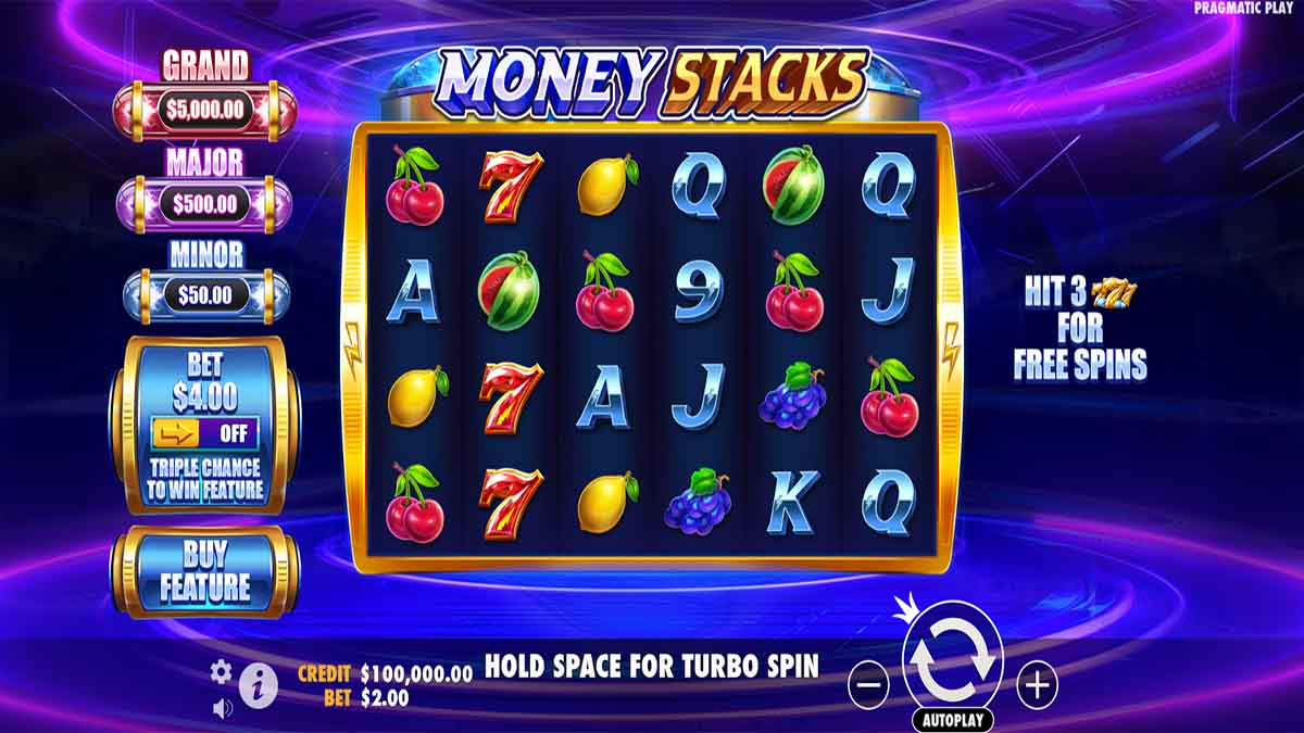 Money Stacks slot game by Pragmatic Play, base game view