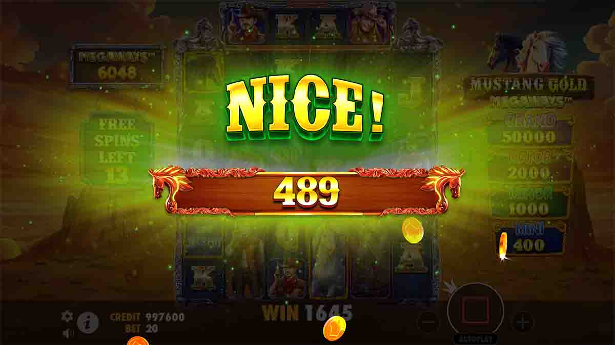 Mustang Gold Megaways slot game by Pragmatic Play, 489 Nice win