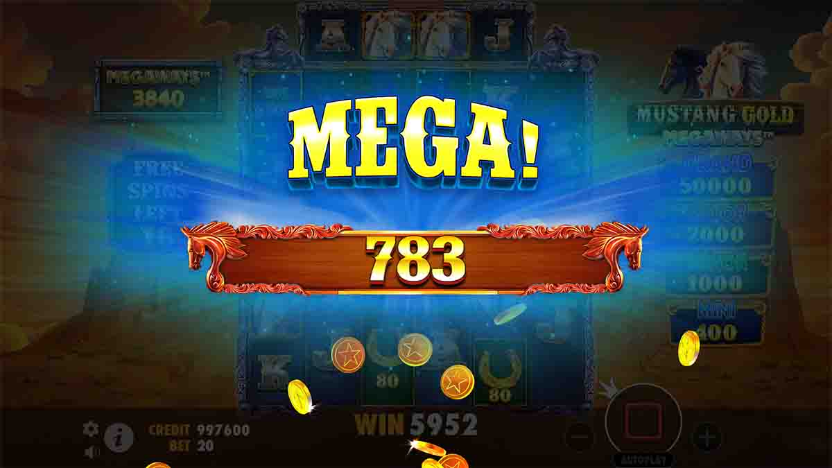 Mustang Gold Megaways slot game by Pragmatic Play, 783 mega win