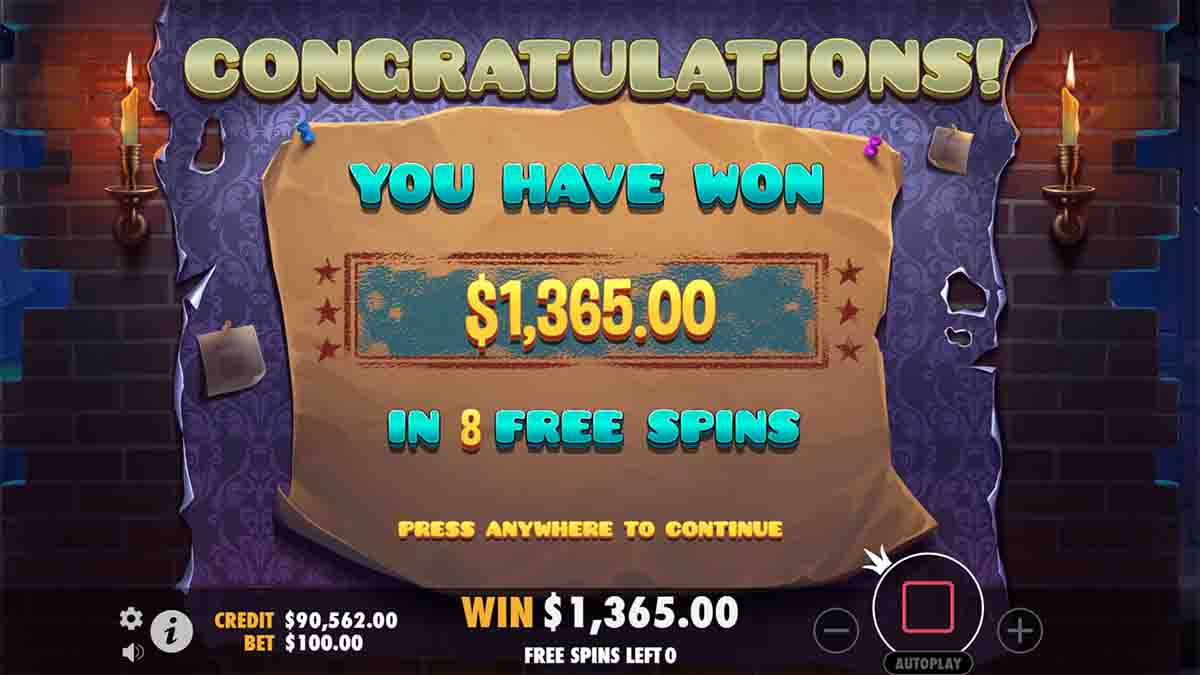 Mystery Mice slot game by Pragmatic Play, Total Win $1,365 in 8 free spins