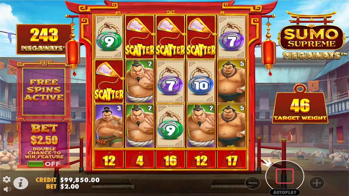 Sumo Supreme Megaways slot game by Pragmatic play, Megaways scatter