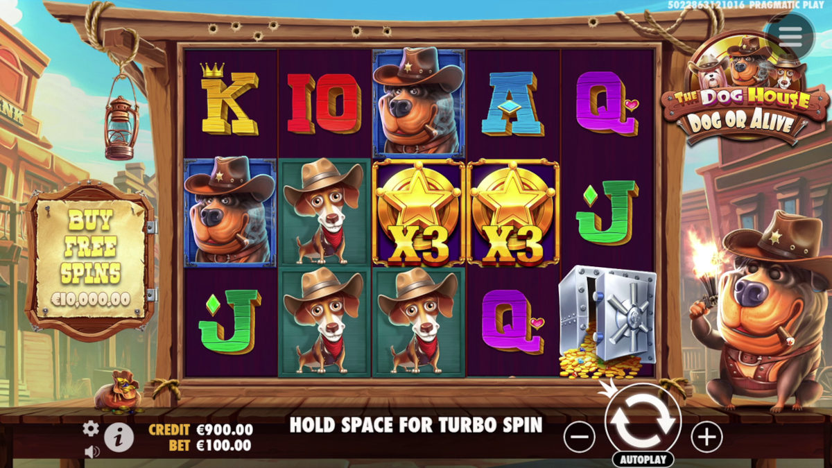 The dog house dog or alive slot game, scatters shown