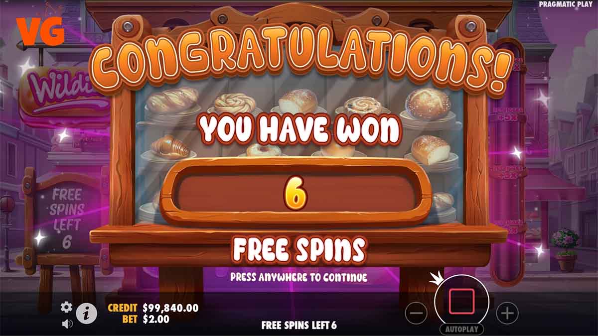 Wildies slot game by Pragmatic Play, 6 free spins