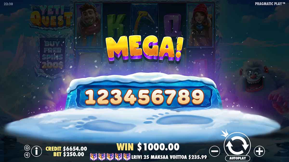 Yeti Quest slot game by Pragmatic Play, mega win