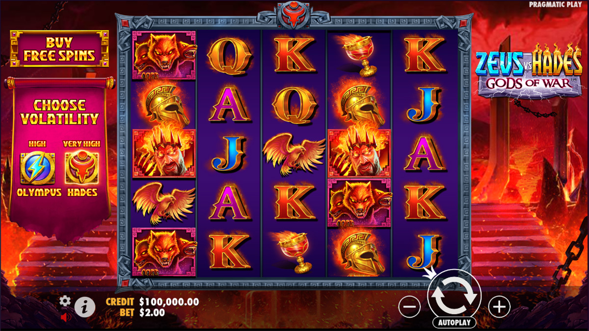 Zeus vs Hades Gods of War slot game by Pragmatic Play, hades base game view