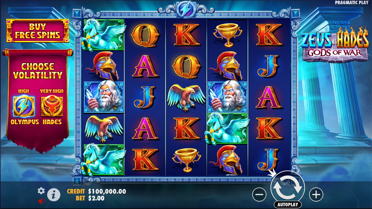 Zeus vs Hades Gods of War slot game by Pragmatic Play, olympus base game view