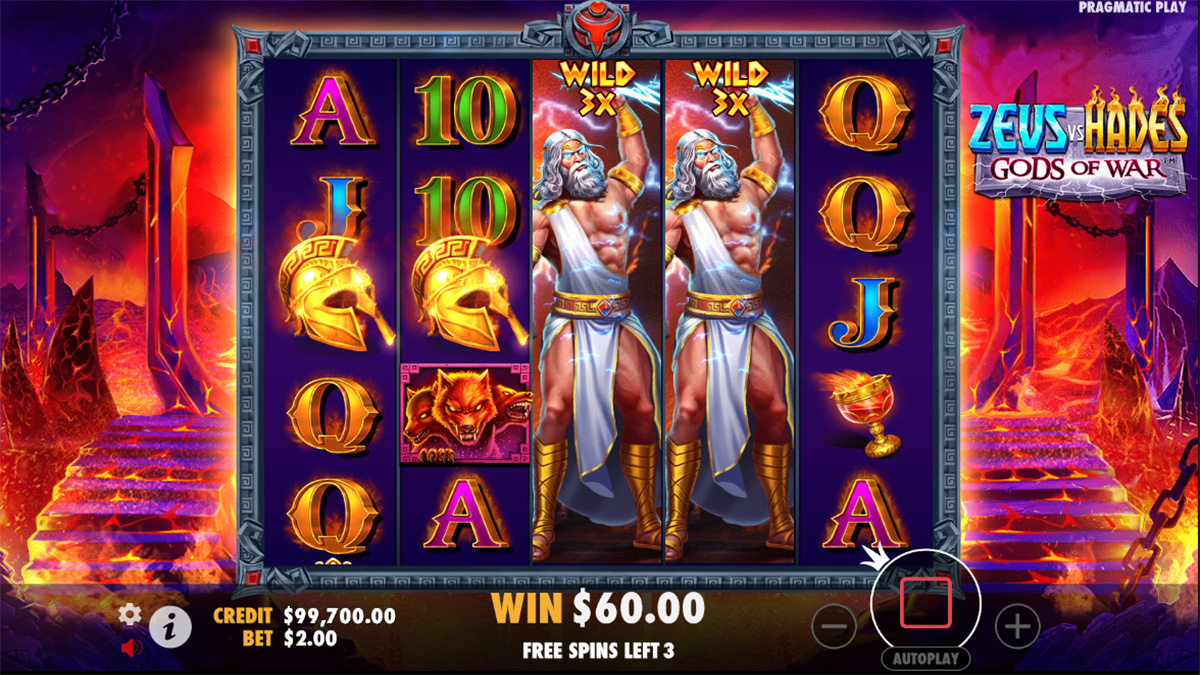 Zeus vs Hades Gods of War slot game by Pragmatic Play, 60.00 win