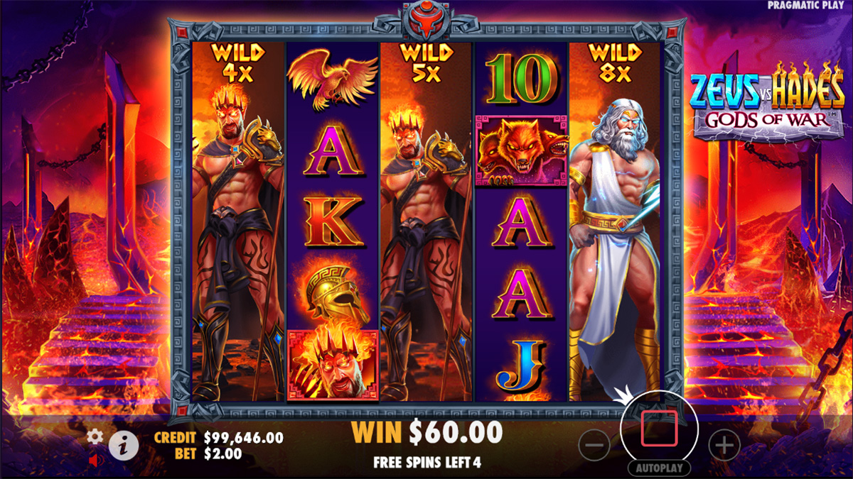 Zeus vs Hades Gods of War slot game by Pragmatic Play, 3x wild scatters win