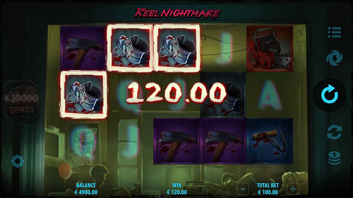 Reel Nightmare slot game by Quickspin, showing Win of 120.00