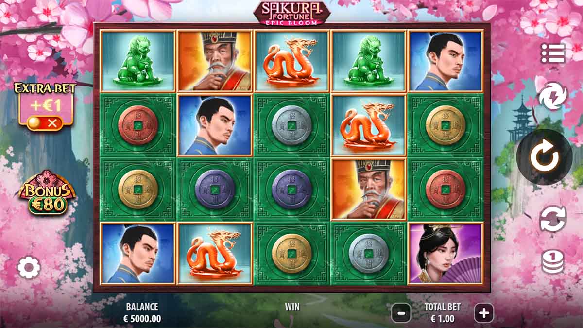 Sakura Fortune Epic Bloom slot game by Quickspin, Base Game view