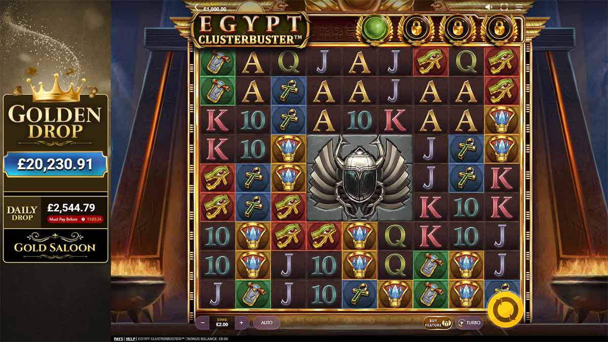 Egypt Clusterbuster slot game by Red Tiger, Base Game view