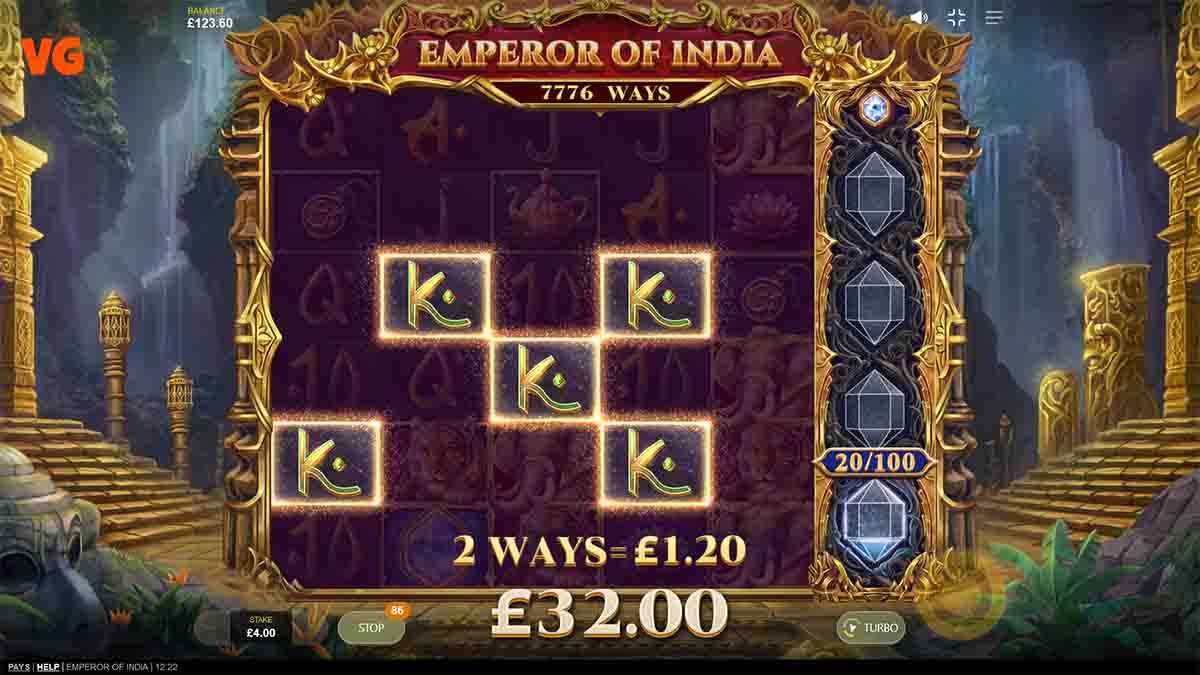 Emperor of India slot game by Red Tiger Gaming, 32.00 win