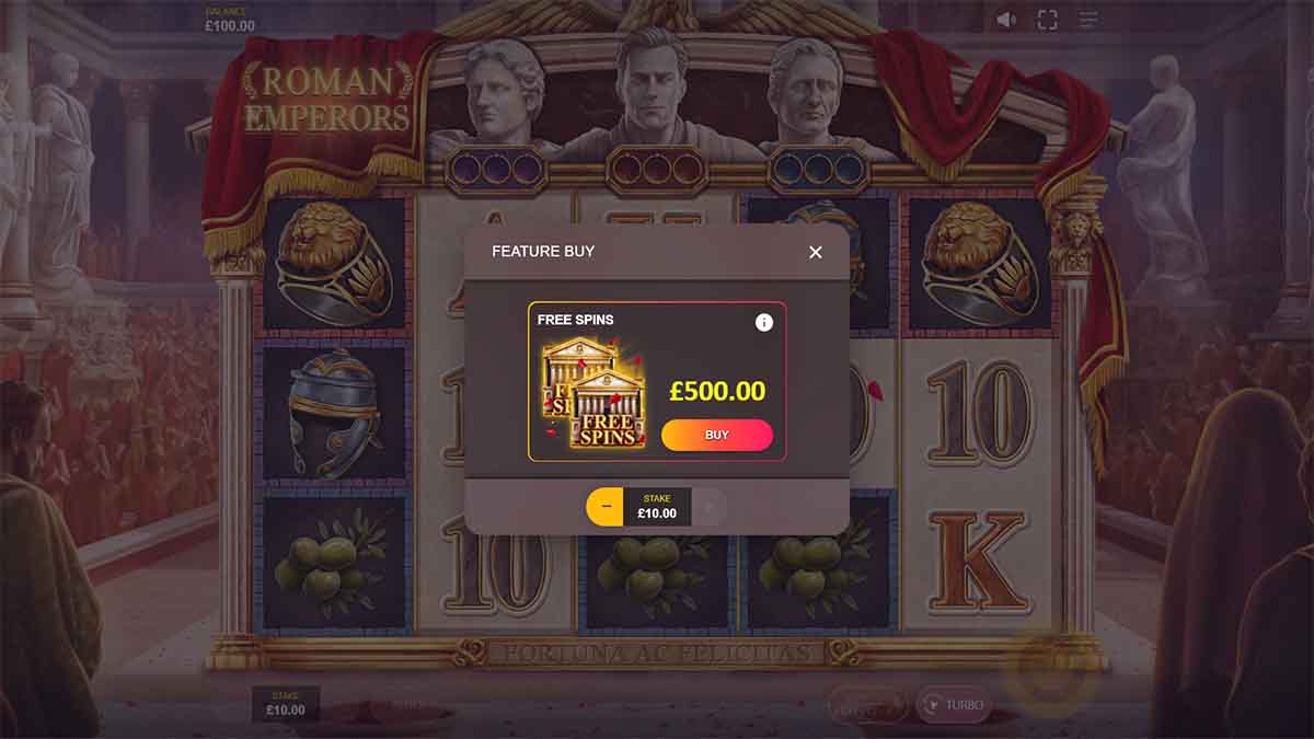 Roman Emperors slot game by Red Tiger, featuring Feature Buy