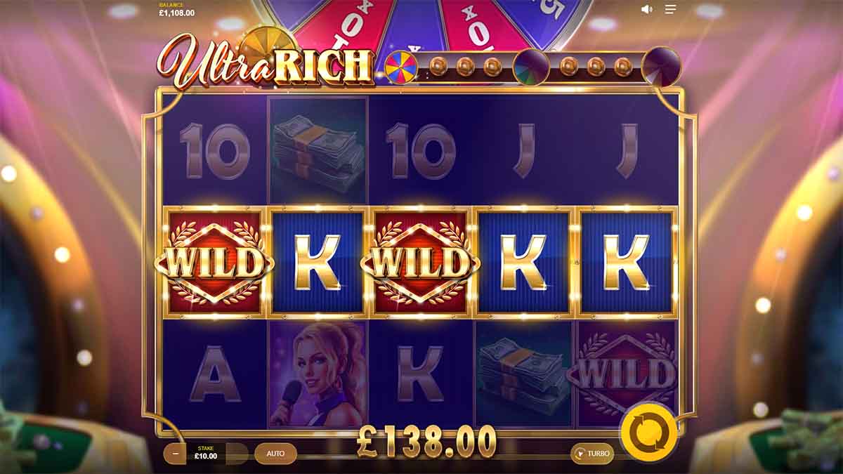 Ultra Rich slot game by Red Tiger, showing Win of 138.00