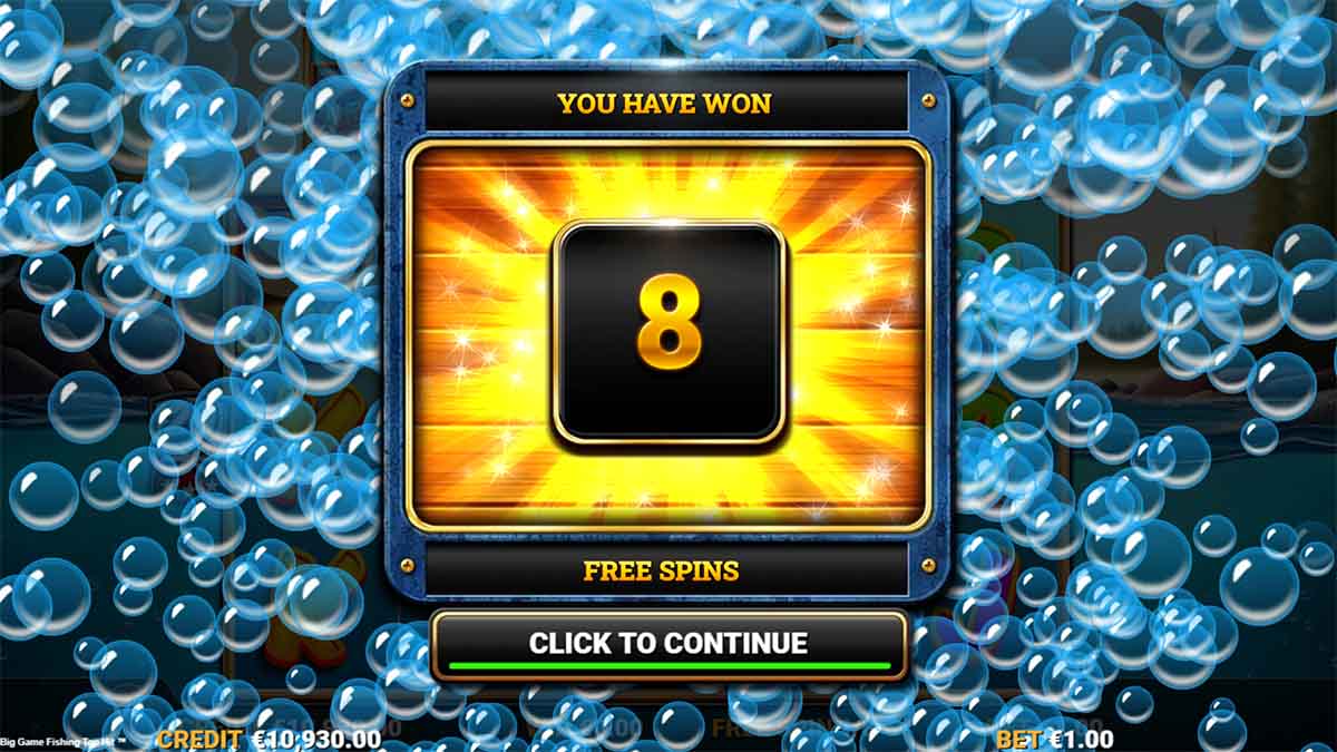 Big Game Fishing TopHit slot game by Reflex Gaming showing win of 8 Free Spins