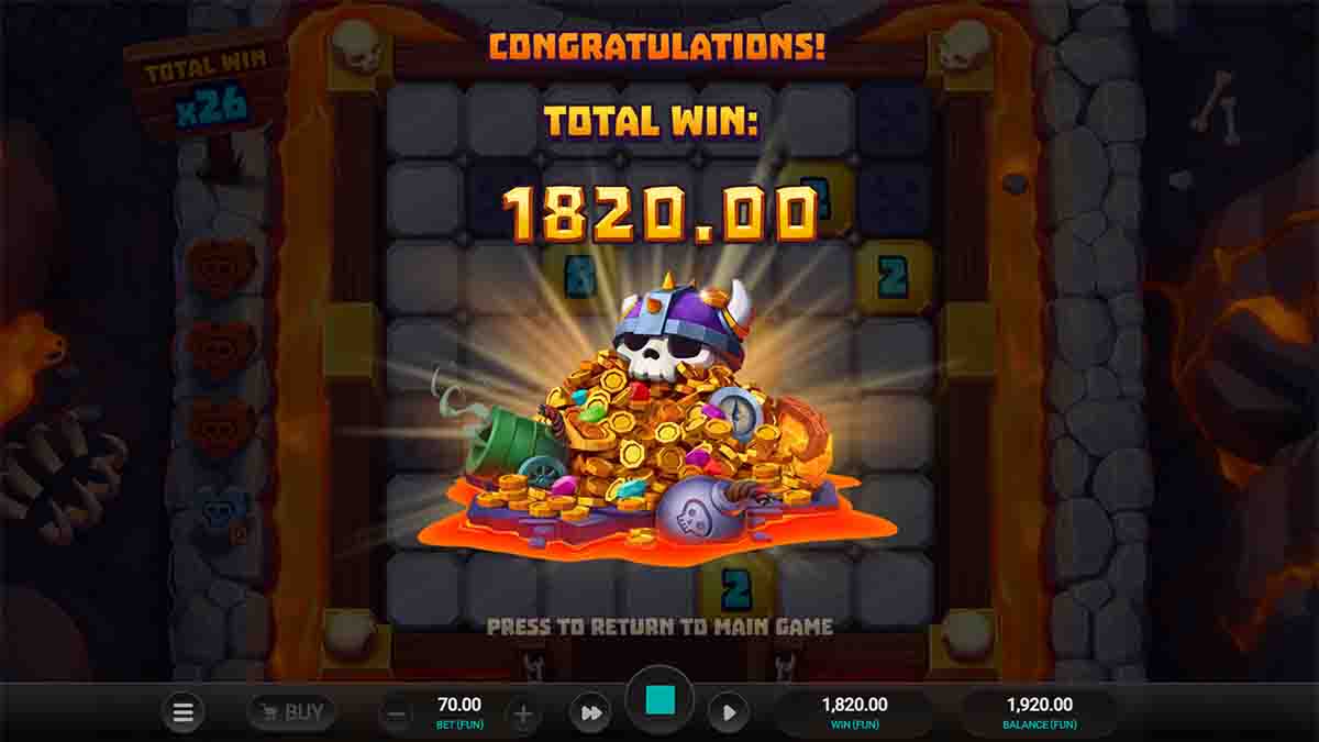 Bone Raider slot game by Relax Gaming, 1820 total win