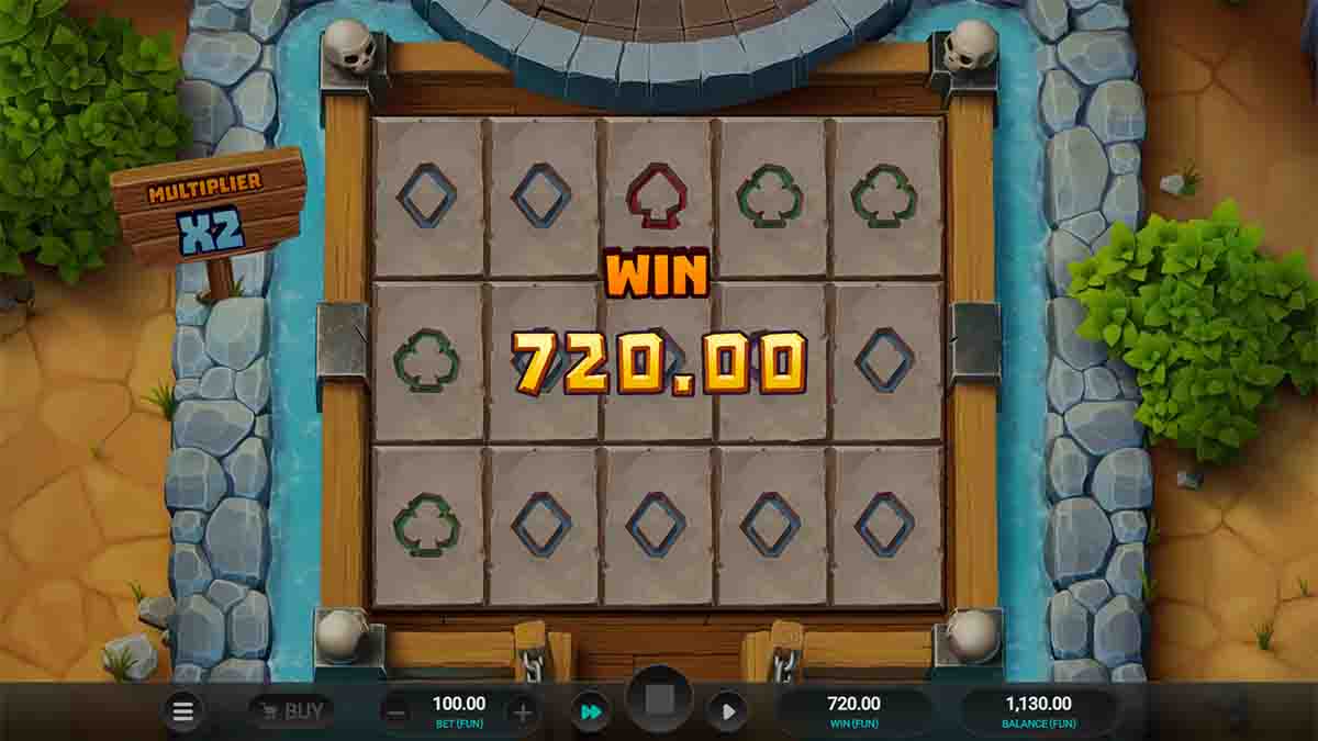 Bone Raider slot game by Relax Gaming, 720 win